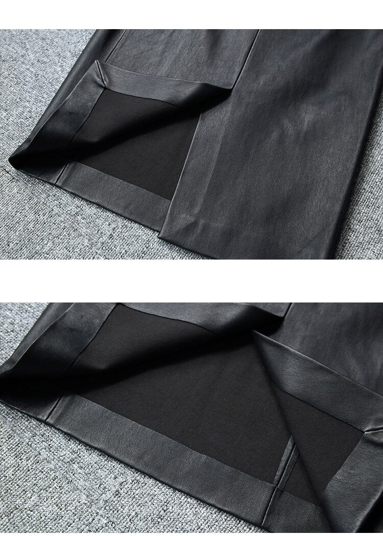 TOP Grade Women Tight Skirts Ladies Stretch 100% Leather Jupe Femme Back Split