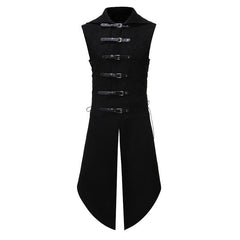 Men's Black Gothic Steampunk Velvet Vest Medieval Victorian Double Breasted