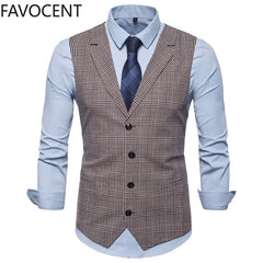 Mens Suit Vest Fashion Slim Fit Thin Plaid Men Waistcoat Tops Slim Business Vest