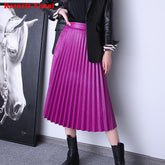 Pleated Skirts For Women Spring Female Harajuku Genuine Leather Vintage