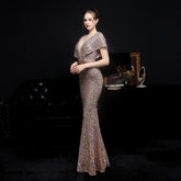 Evening wear Dresses: Elegant Gold Sequin Dress for Women Evening Dress with Beads