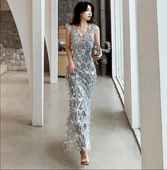 Evening wear Dresses: Green Tasse Evening Dresses Long Mermaid V-Neck