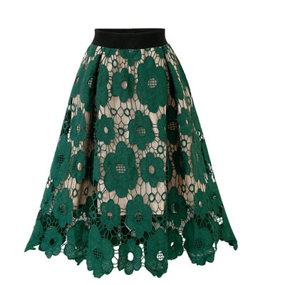 Women Elegant Fashion Flower Embroidery Hollow Out Lace Skirts