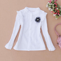 Teenage girls clothes Autumn Kids blue stripe blouses Turn-down collar