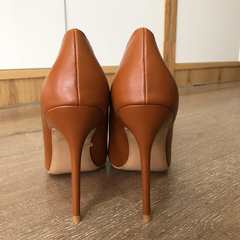 Light Brown Women Classic Pointed Toe High Heels Elegant Ladies Slip