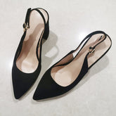 Women Shoes Kid High Heels Pointed Toe Slingbacks Thick High Heel