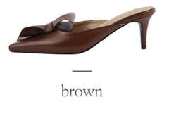 Tip-toed high-heeled bow slippers for women in summer wearing thin-heeled