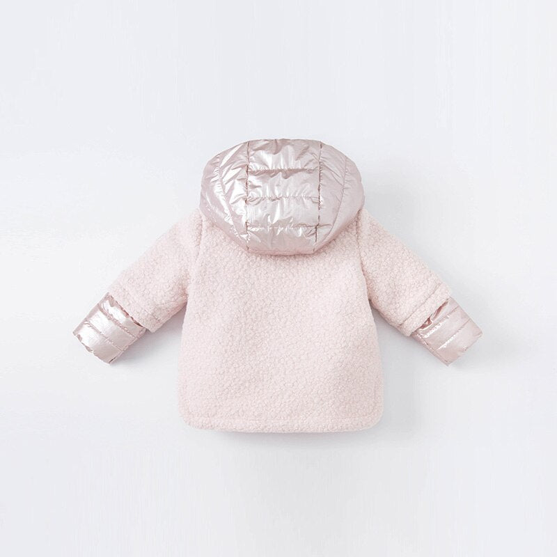 Winter Baby Girls F ashion patchwork solid hooded padded coat