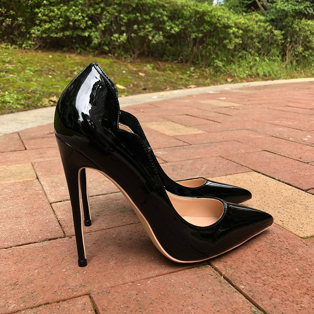 Pink Curl Upper Women Patent Pointed Toe Stiletto High Heels