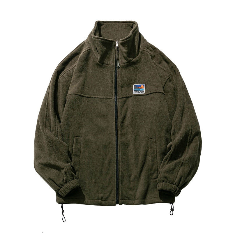 Winter Fleece Sweatshirt Japanese Streetwear Thick Stand Collar Coat Men