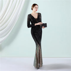 Evening wear Dresses: Green Sequin Evening Dress Luxury Shining Party