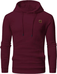 Men Hoodies Long Sleeve Plaid Jacquard Pullover Drawstring Kanga Pockets