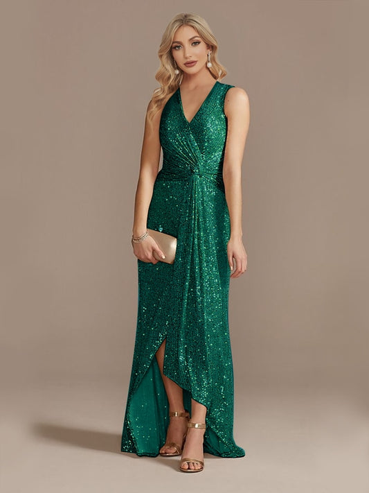 Evening wear Dresses: V-Neck Evening Dresses Party Women Wedding Sequins