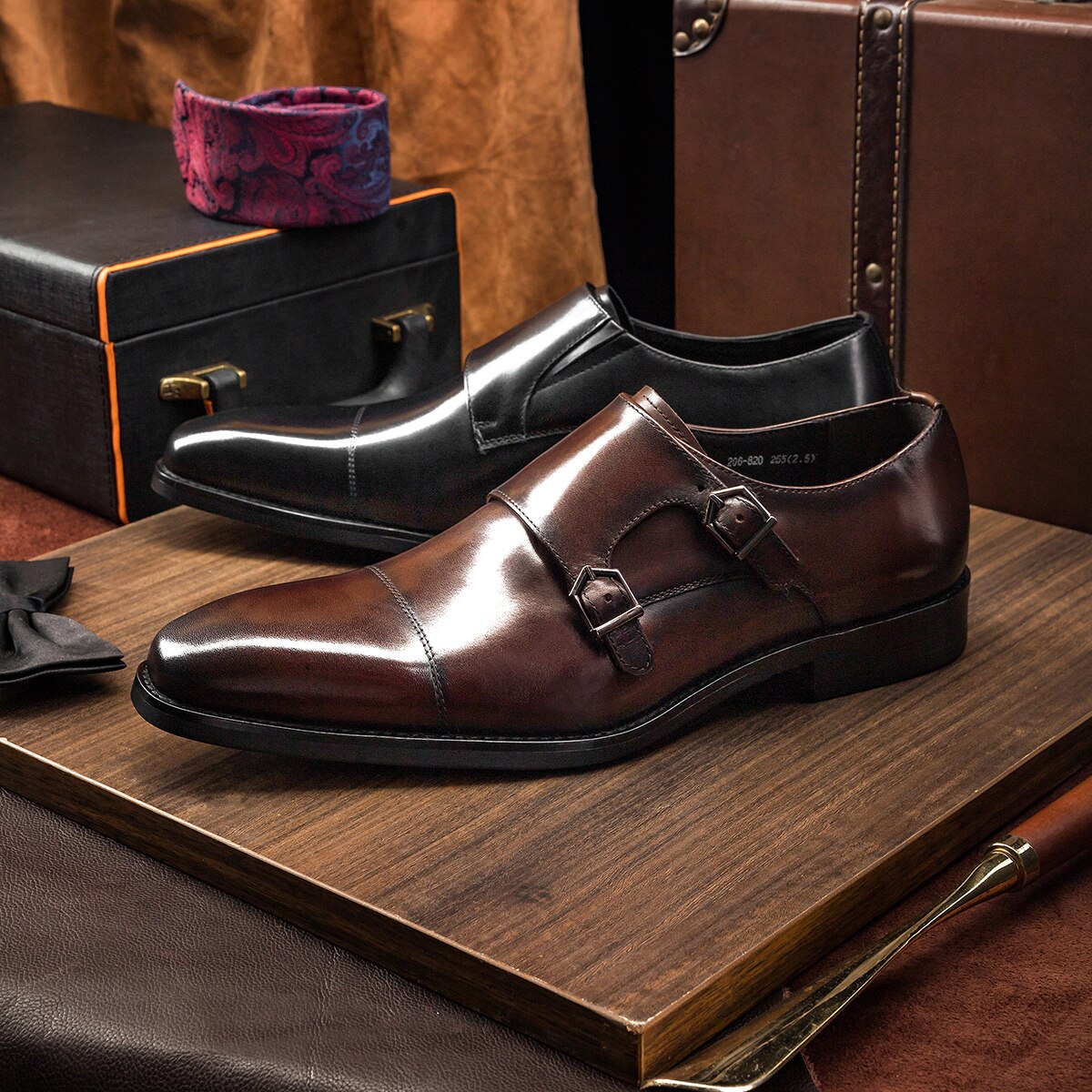 Dress Genuine Leather Shoes Party Buckle Strap Monk Shoes