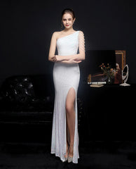 Evening wear Dresses: One Shoulder Split Evening Dress Long Sequins Mermaid