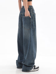 Women American Vintage Baggy Jeans Elastic Waist Oversized Long Trouser