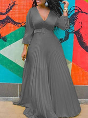 Birthday Maxi Dresses for Women Party Pleated Dress Long Sleeve Elegant Chiffon