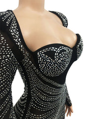 Homecoming Dresses: Rhinestone Crystal Patchwork Maxi Dress Gown