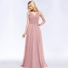 Homecoming Dresses: Pink Prom Dress V Neckline Lace Appliques Crystal Stones Beads