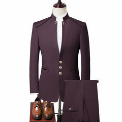 Tuxedo for Mens: Stand Collar Men Blazer Pants Vest Business Men Wedding Suit