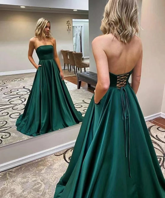 Homecoming Dresses: Prom Dresses with Pockets Strapless Maxi Corset Back