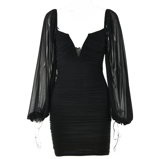 Articat Backless Pleated Dress Women Year Elegant Casual Solid
