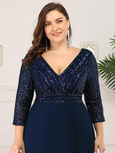 Evening wear Dresses: Plus Size Women Elegant V-neck Half Sleeve Sequin