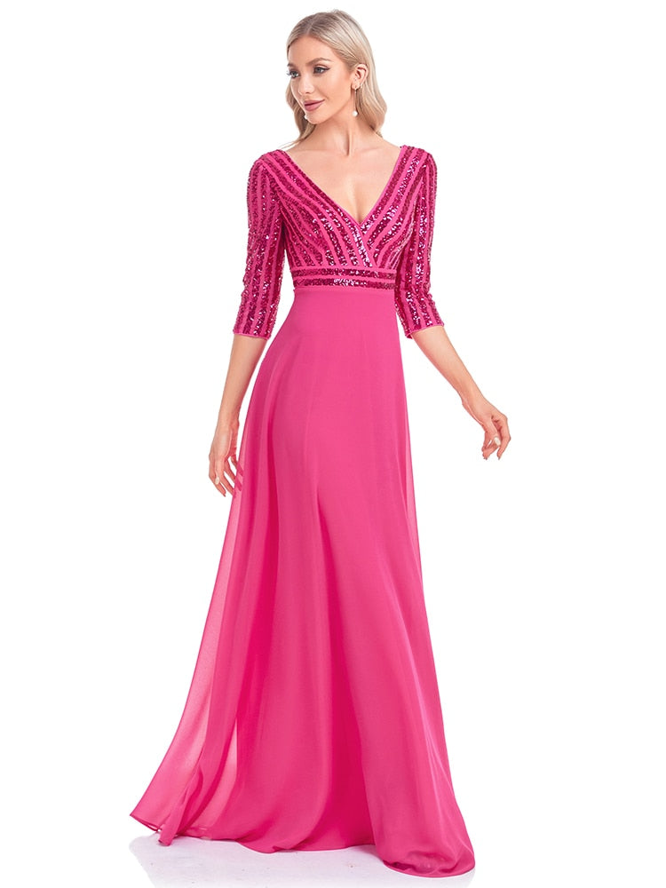 Evening wear Dresses: V Neck Pink Evening Dress Wedding Party