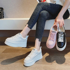 Fujin 8cm Genuine Leather Women Casual Shoes Chunky Sneakers Platform Wedge