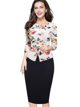 Nice-forever Autumn Print Floral Patchwork Button Casual Dress Business