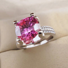 Classic Ring 3ct Pink Moissanite VVS 9MM Diamond Tested 100%