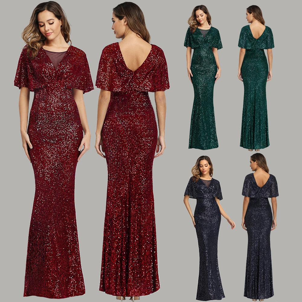 Evening wear Dresses: O-neck Evening Dress V-Back Formal Dress for Women