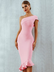 One Shoulder Sleeveless Ruffles Nightclub Celebrity Evening Party Mermaid Dresses