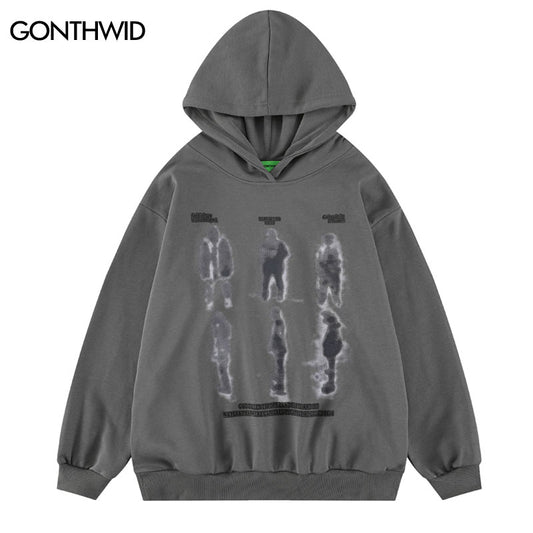Hip Hop Hoodie Sweatshirt Streetwear Mens Shadow Graphic Print Punk Gothic