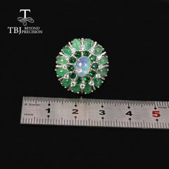 Luxury design Natural Opal Emerald Ring 925 sterling silver Fine jewelry women