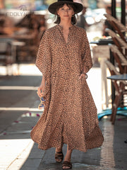 Cold Shoulder V Neck Bats Sleeve Loose Summer Beach Dress Plus Size