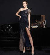Evening wear Dresses: One Shoulder Split Evening Dress Long Sequins Mermaid