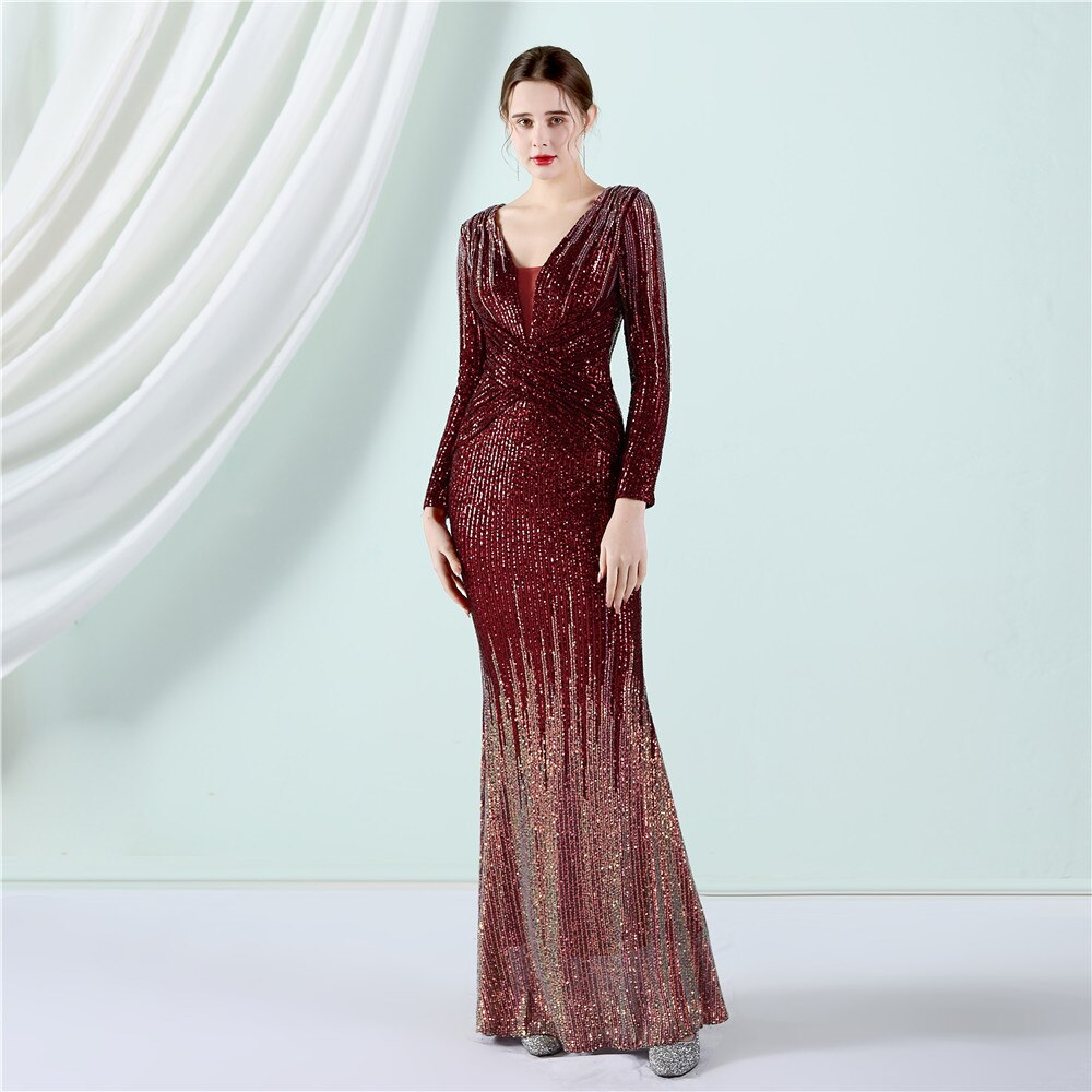Evening wear Dresses: Green Sequin Evening Dress Luxury Shining Party