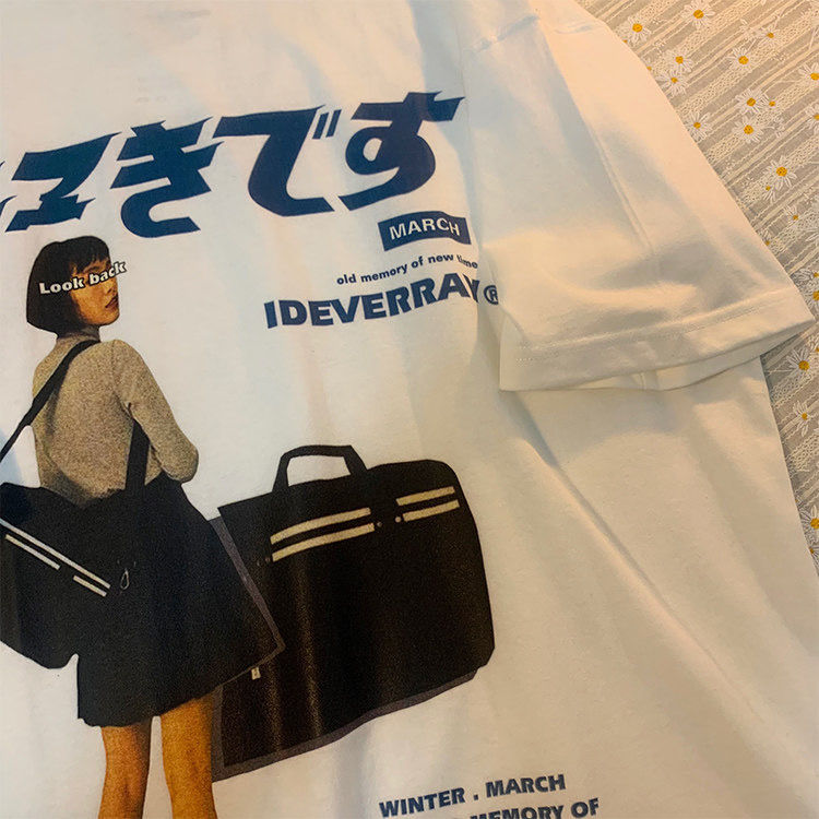 Short Sleeve Cotton T-shirt Girl Japanese Kanji Graphic Oversize Tshirt Women