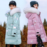 Winter Down cotton Jacket Girls Waterproof Hooded Coat Children Outerwear