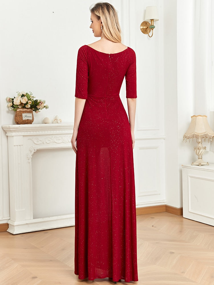 Evening wear Dresses: Long O-neck Mermaid Short Sleeves Gown