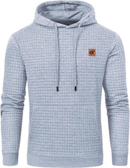 Men Hoodies Long Sleeve Plaid Jacquard Pullover Drawstring Kanga Pockets