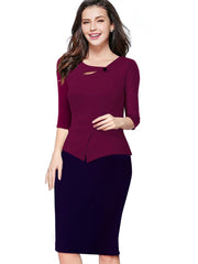 Nice-forever Autumn Print Floral Patchwork Button Casual Dress Business