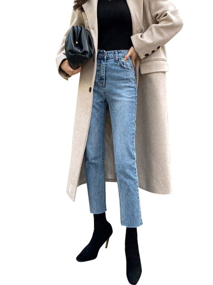 Classic Jeans For Women High Waist Ankle Length Straight Pants Fashion Slim