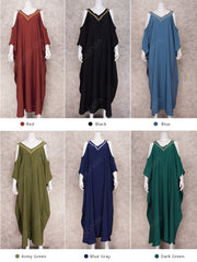Cold Shoulder V Neck Bats Sleeve Loose Summer Beach Dress Plus Size
