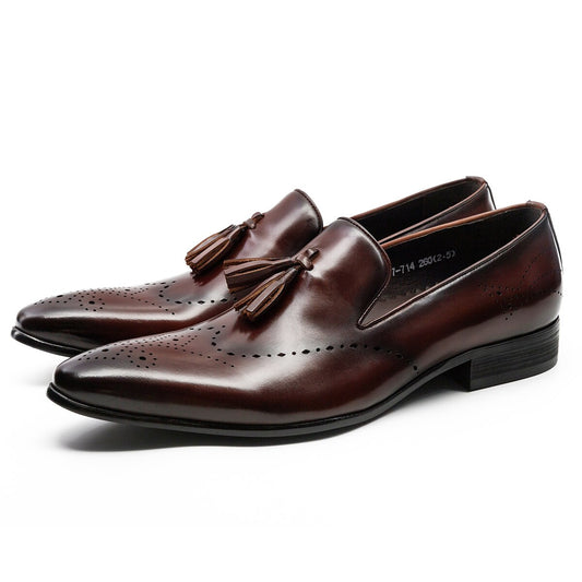 Luxury Tassels Leather Men Style US 6-14 Size Pointed Toe Slip On Men Loafer Shoes