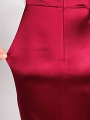 Evening Dresses: Night Dress Burgundy Stretch Satin One Shoulder
