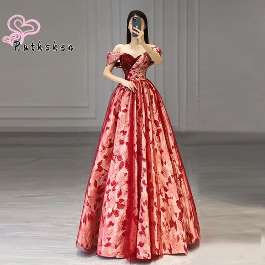 Homecoming Dresses: Evening Dresses Long Off The Shoulder Floral Pattern