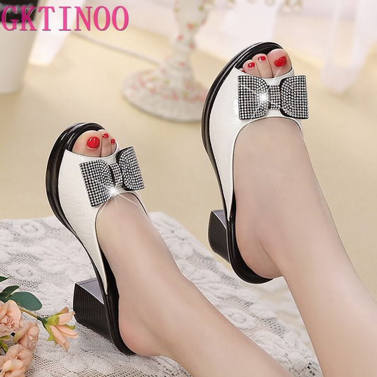 Matching Shoes and Bags: women sandals Women slippers genuine leather rhinestone