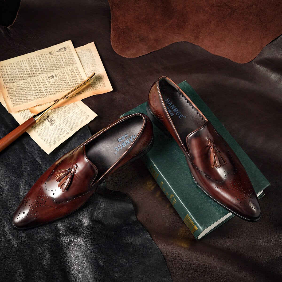 Luxury Tassels Leather Men Style US 6-14 Size Pointed Toe Slip On Men Loafer Shoes